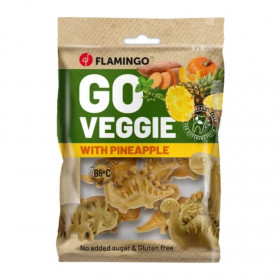 Вегетариански дентални лакомства Flamingo Dino Pineapple във формата на динозавър с вкус на ананас S размер